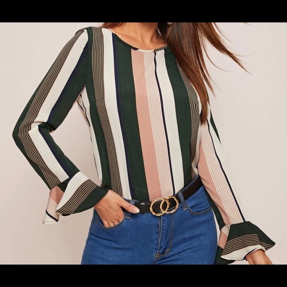 Tops - Ruffle striped blouse.